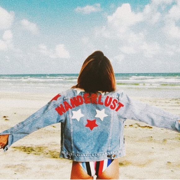 HIGH HEELS SUICIDE WANDERLUST Star Patch Embellished DENIM jean JACKET Sz S - Picture 12 of 16